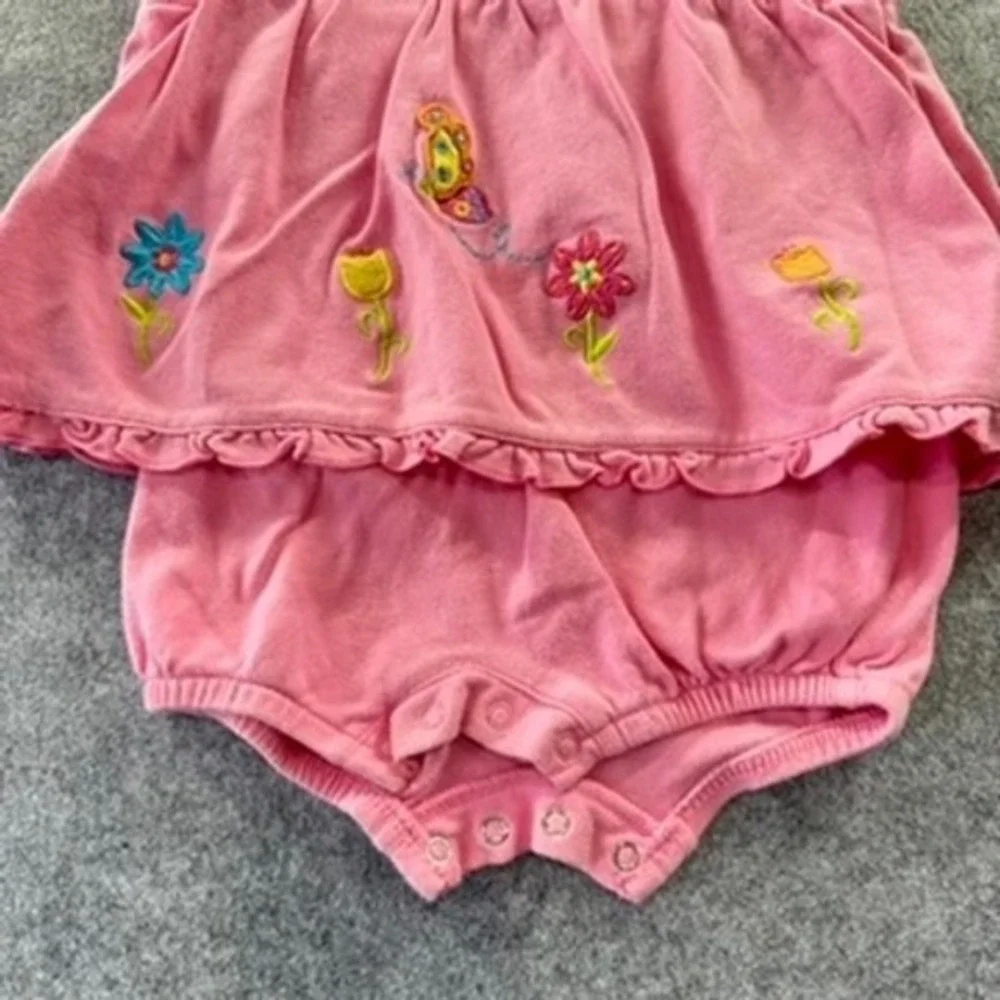 Okie Dokie Pink Butterfly Flower‎ Embroidered Ruffle Top Bloomers Set Adorable